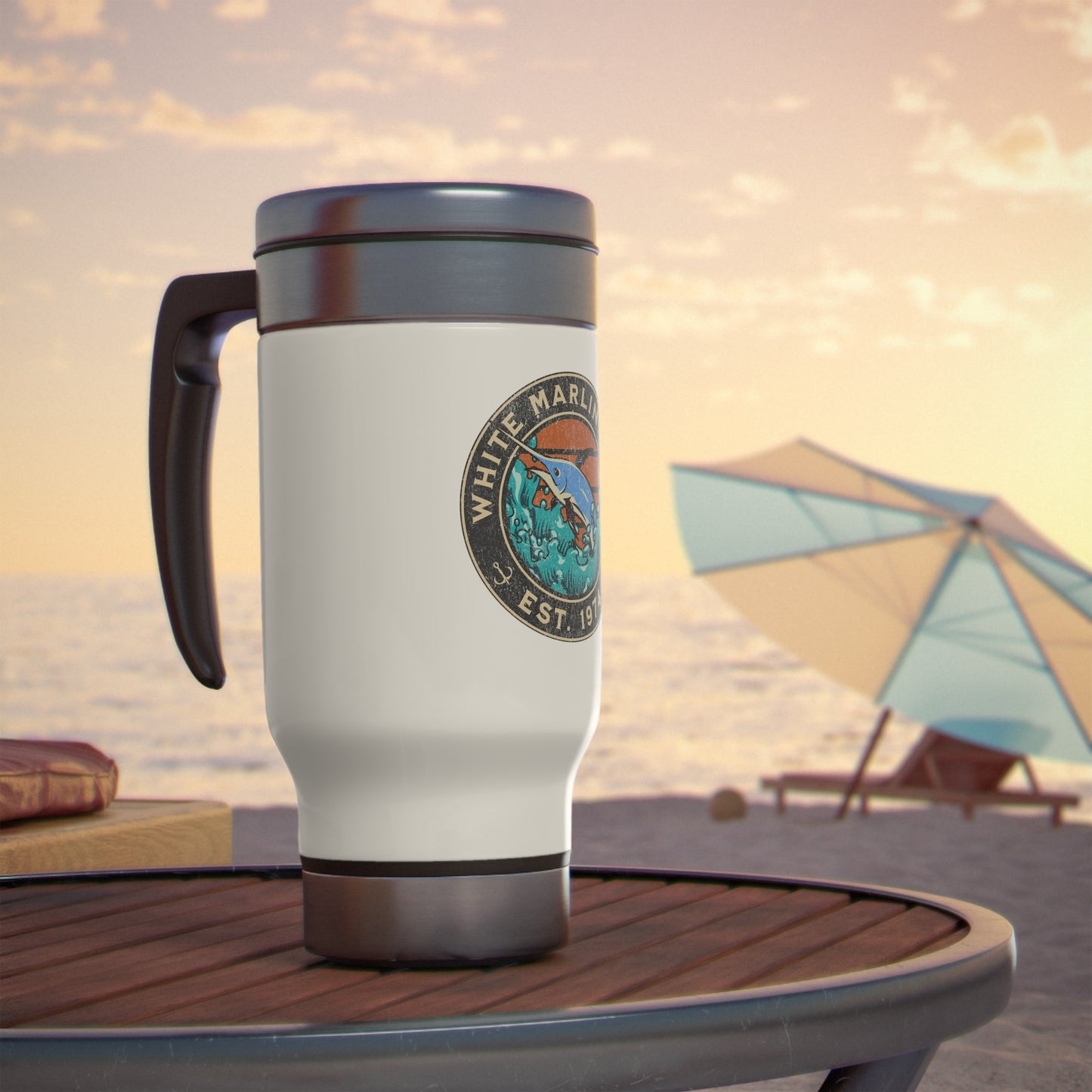 White Marlin Stainless Steel Travel Mug 14oz