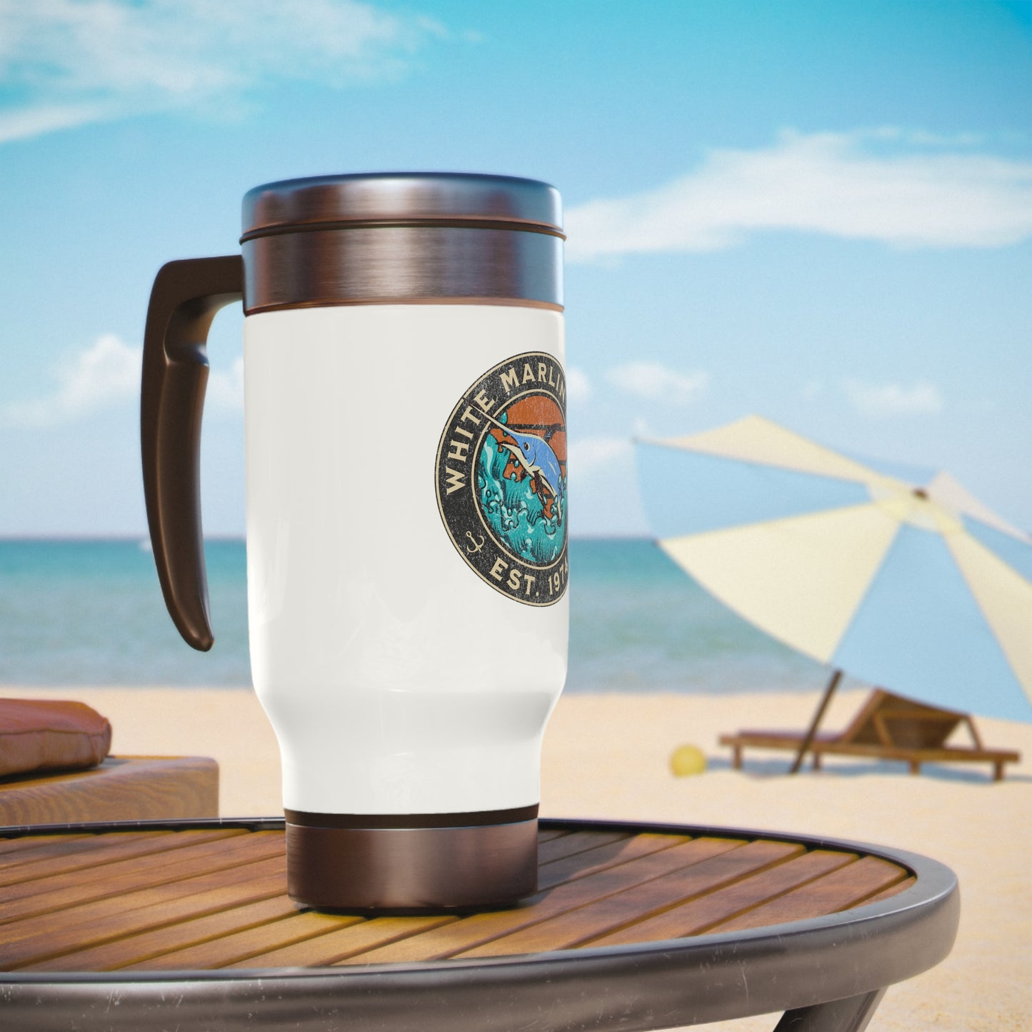 White Marlin Stainless Steel Travel Mug 14oz