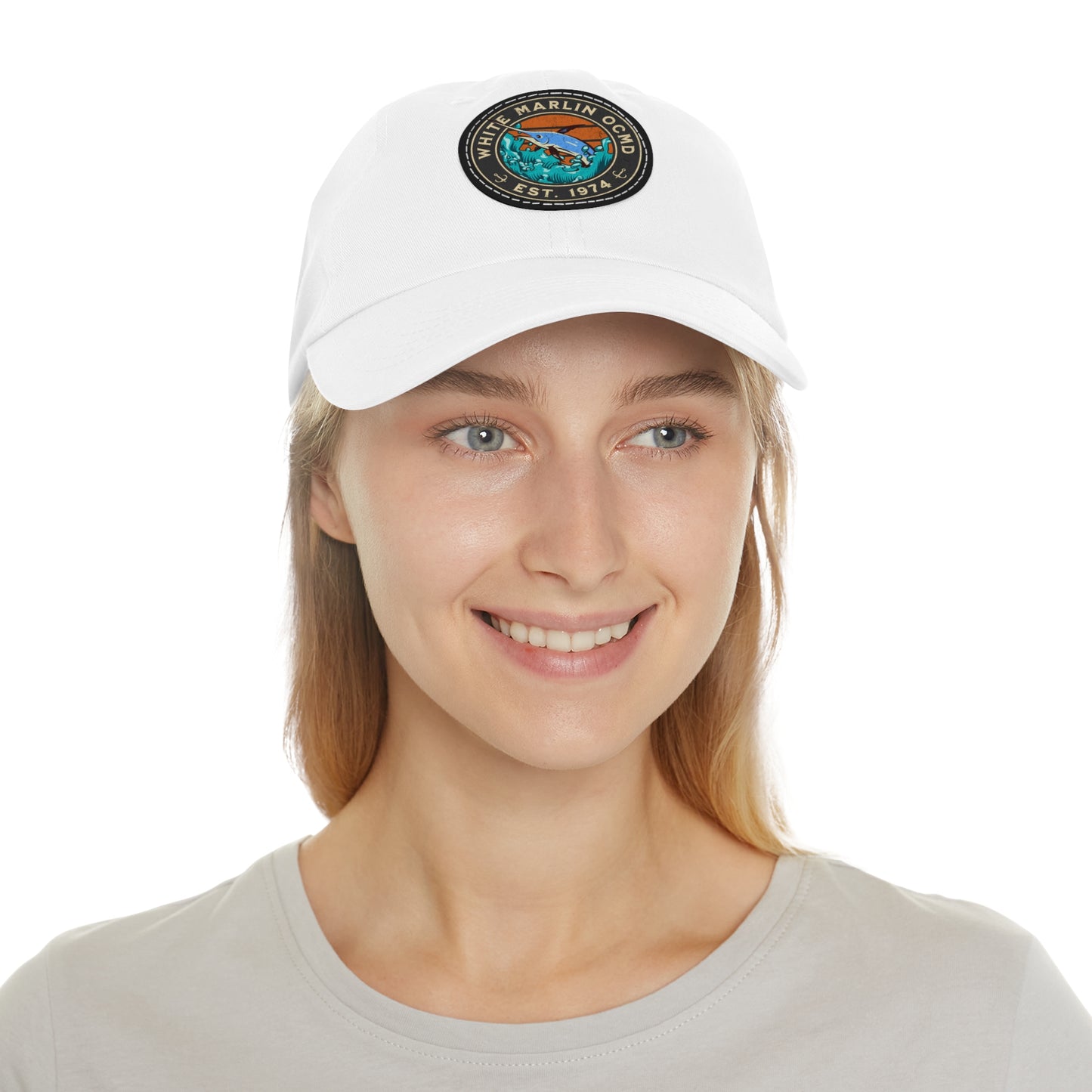 White Marlin Cap with Leather Patch